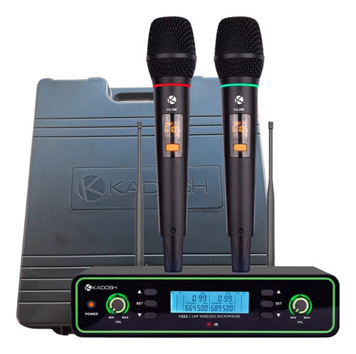 Microfone De Mão K422m Uhf Duplo Bastão Recarregável Kadosh Cor Preto